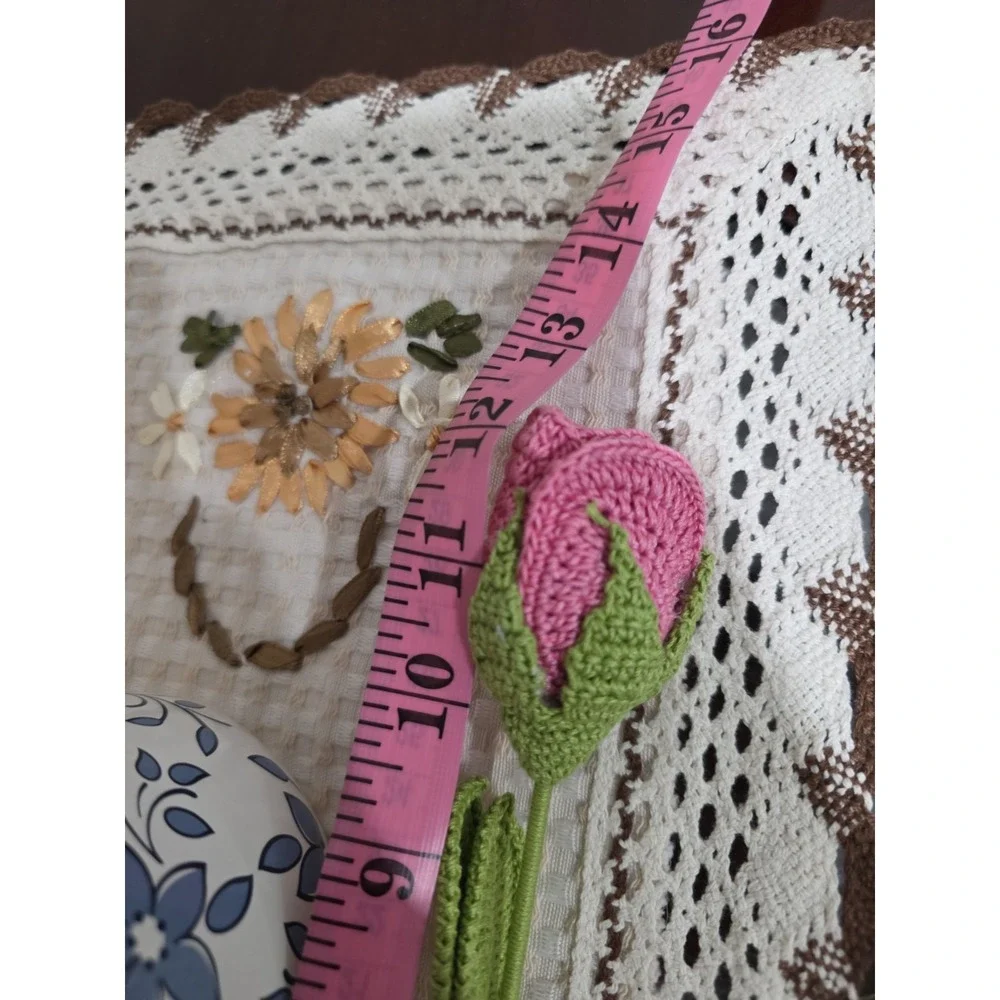 Set‎ of 5 Handmade Crochet Pink Rose Stems – Artificial Floral Decor